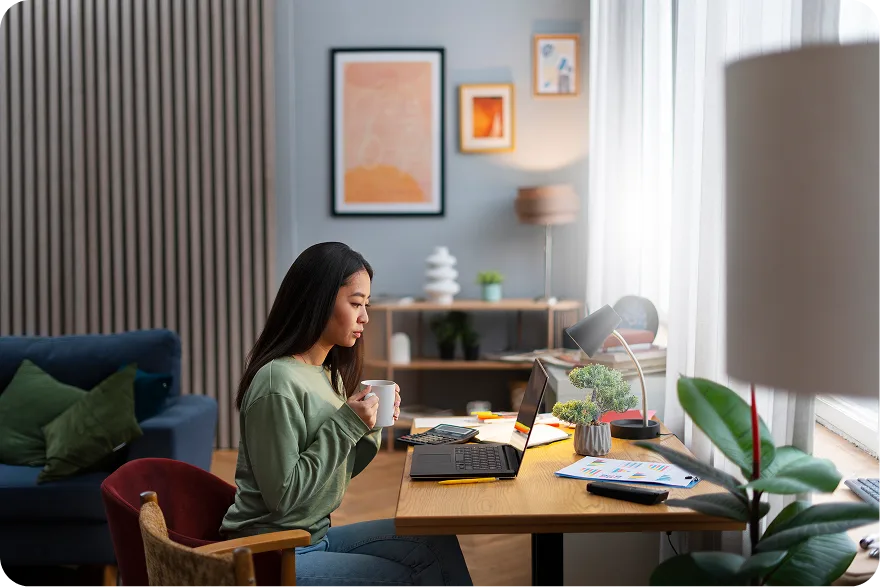 Woman working remotely from home